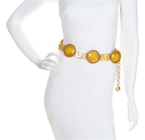A Gianni Versace Yellow Medallion and Greco Link Belt, 34" x 2.5".