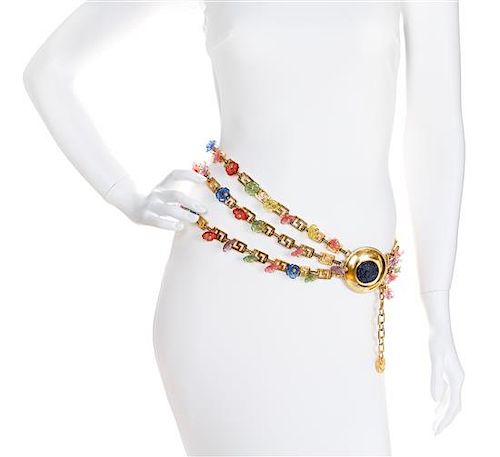 A Gianni Versace Multicolor Floral and Greco Link Triple Strand Belt, 36" x 2.5"