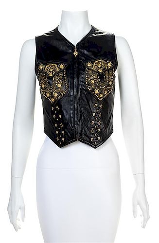 A Gianni Versace Black Leather Vest,