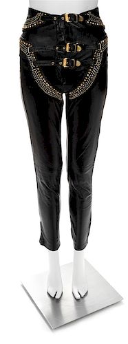 A Gianni Versace Black Leather Bondage Pant,