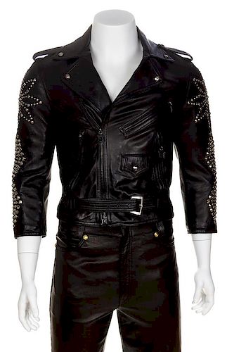 A Gianni Versace Black Leather Moto Jacket, No size.