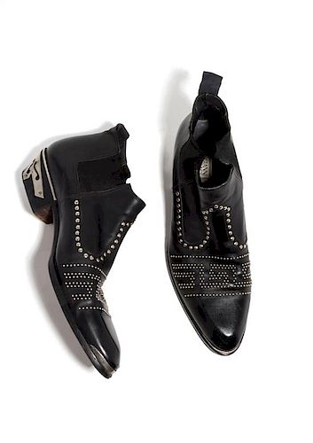 A Gianni Versace Black Leather Western Men's Ankle Boot, Size 10.