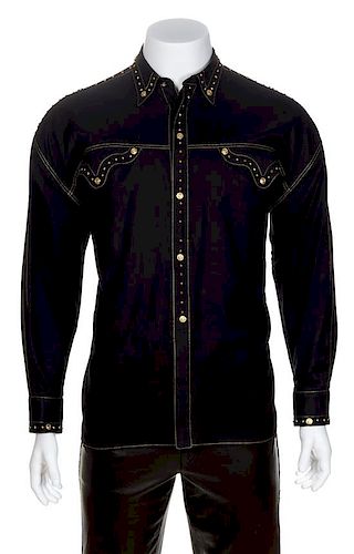 A Gianni Versace Black Cotton Western Shirt, Size 52.