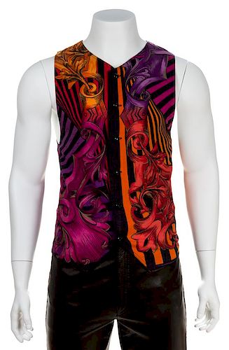 A Gianni Versace Wool Atelier Print Vest, Size 52.