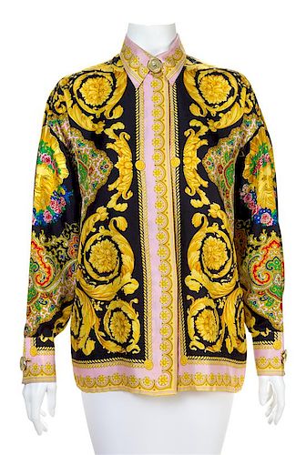 A Gianni Versace Silk Print Shirt, Size 42.