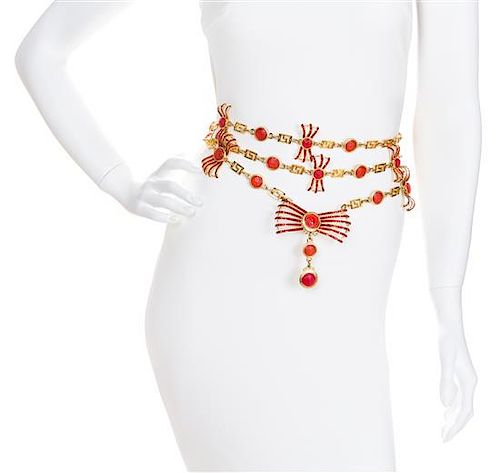 A Gianni Versace Runway Red Medallion and Rhinestone Bow Belt,