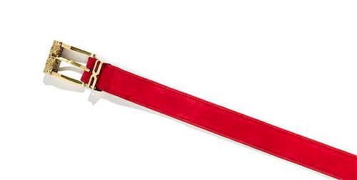 A Gianni Versace Red Suede Narrow Belt, Size 80/32.