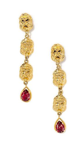 A Pair of Gianni Versace Theater Mask Drop Earclips, 4.75"- .75".