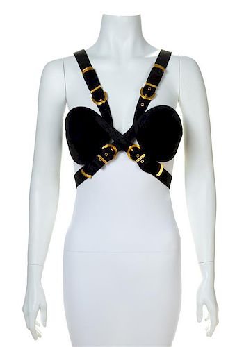 A Gianni Versace Black Silk Bondage Harness Bodice, Size 42.