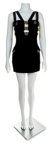 A Gianni Versace Black Wool Bondage Dress, Size 38.