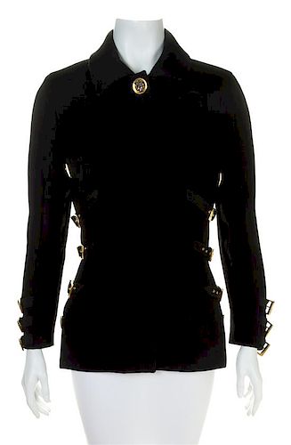 A Gianni Versace Black Bondage Jacket, Size 42.