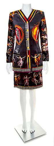 A Gianni Versace Printed Silk Velvet "Canova" Skirt Suit, Size 38.