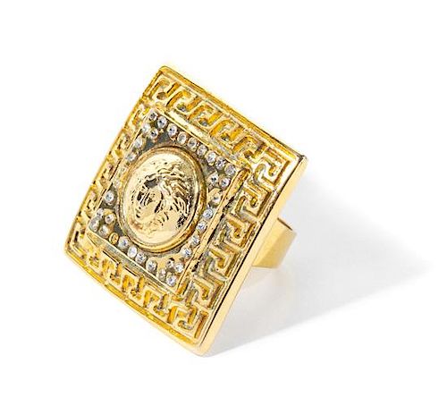 A Gianni Versace Square Cocktail Ring, Approximate (adjustable) size 7.