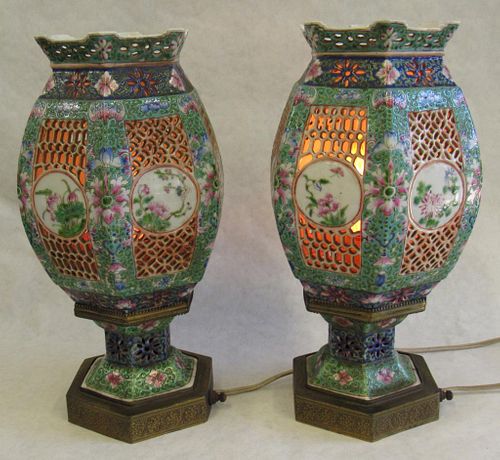 Pair of Antique Porcelain Wedding Lanterns