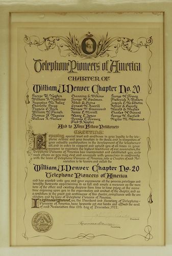 1922 Telephone Pioneers of America Chapter Charter