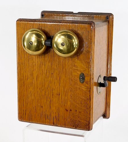 Golden Oak Wood Telephone Ringer Magneto Box