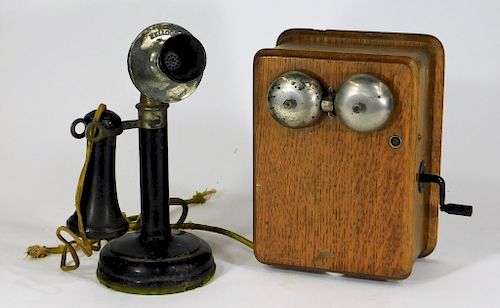 Kellogg Candlestick Wood Case Magneto Telephone