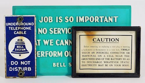 3PC Bell Telephone System Safety Porcelain Signs
