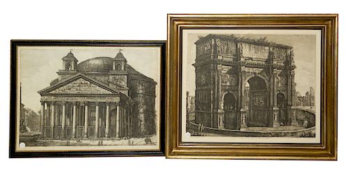 A Group of Two Italian Engravings, After Giovanni Battista Piranesi, 19th Century