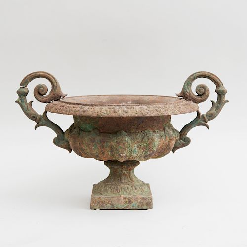 American Cast-Iron Small Campagna-Form Two-Handled Garden Urn