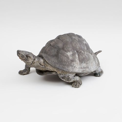 Hollow Cast Part-Painted Lead Figure of a Tortoise