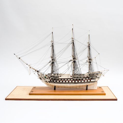 Napoleonic Prisoner-of-War Engraved Bone Ship Model