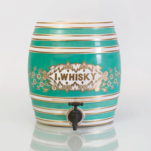 Victorian Turquoise-Ground Porcelain Liquor Barrel 'I. Whiskey'