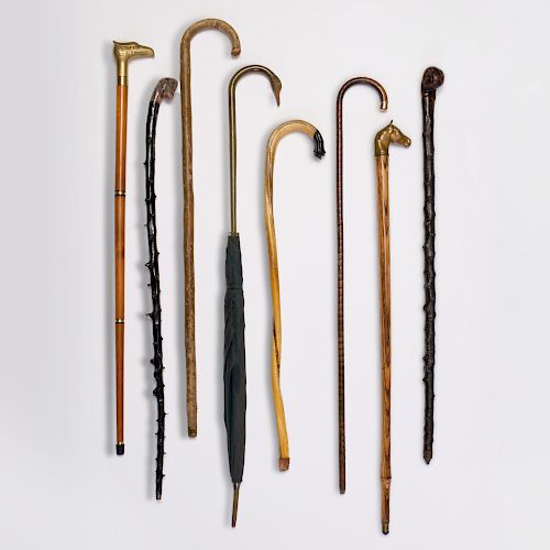 Group of Seven Canes and an Umbrella