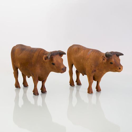 Two Carved Wood Figures of Bulls