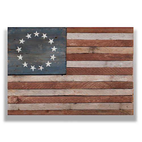 Folk Art Painted Wood American Flag