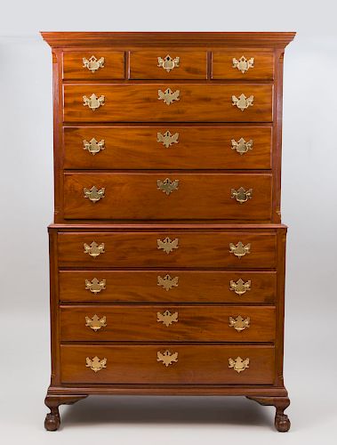 Chippendale Mahogany Flat-Top Chest on Chest, New York 