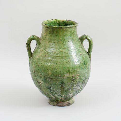 Green-Glazed Pottery Two-Handled Jar
