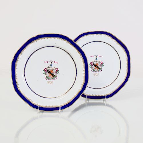 Pair of Chinese Export Porcelain Armorial Plates with the Arms of Spencer