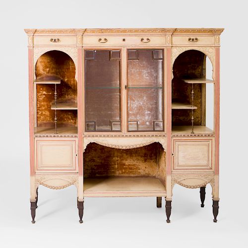 Aesthetic Movement Painted and Parcel-Gilt Glass Front Cabinet, Herter Brothers