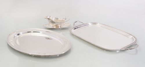 Gorham Silver Tray in the 'Princess Patricia' Pattern, a Gorham Silver Sauce Boat and Stand in the 'Chippendale' Pattern, and a Durham Silver Tray