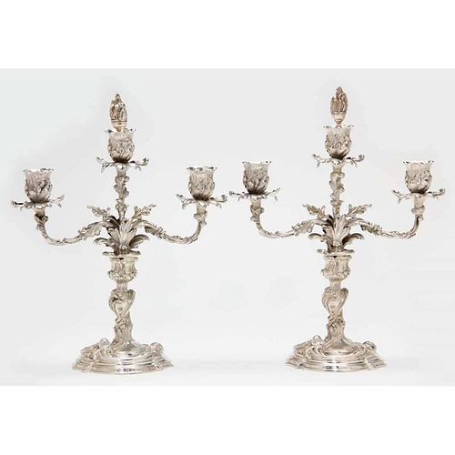 A Pair of Rococo Style Sterling Silver Candelabra