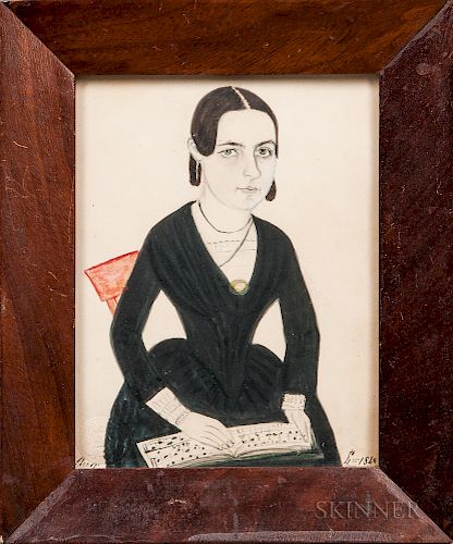 Jane A. Davis (Connecticut/Rhode Island, 1821-1855)  Portrait of a Woman with Sheet Music