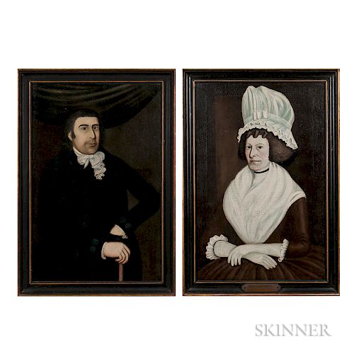 Rufus Hathaway (Massachusetts, 1770-1822)  Portraits of Joshua and Ruth Winsor