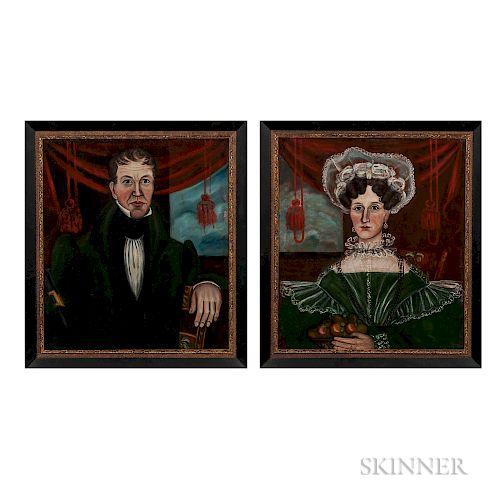 Ruth Whittier Shute (New Hamphshire, 1803-1882)  Pair of Portraits of Mr. Christopher Forehand and Mrs. Betsey Forehand