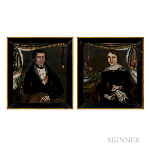 I. Gilbert (New York, act. Early to Mid-19th Century)  Portraits of a Man and Woman from Cazenovia, New York