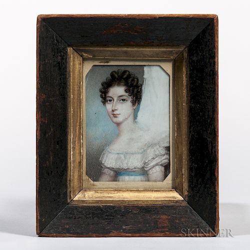 American School, Early 19th Century  Unfinished Miniature Portrait of a Lady