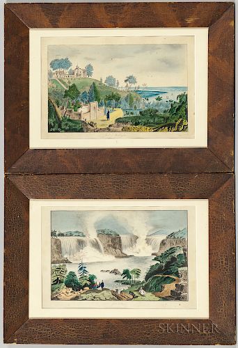 American School, Mid-19th Century  Pair of Watercolor Pictures of the Tomb of Washington and Niagara Falls