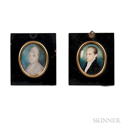 Edward Green Malbone (Rhode Island, 1777-1807)  Pair of Miniature Portraits of Aleph and Francis Brinley