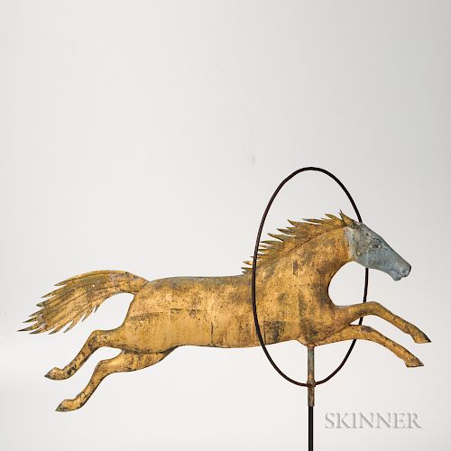 Molded Sheet Copper and Cast Zinc Horse Jumping Through Hoop Weathervane