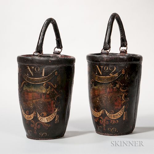 Pair of Paint-decorated Leather Fire Buckets