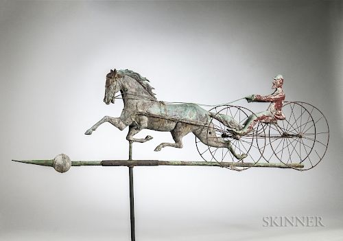 Rare Large Double Wheel Horse & Sulky Weathervane