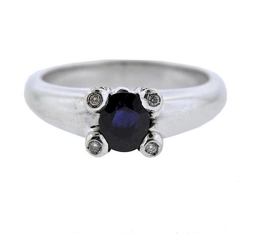 18K Gold Diamond Blue Stone Engagement Ring