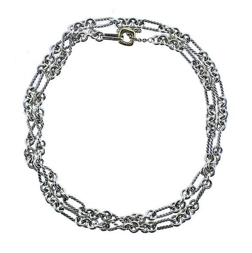 David Yurman Sterling 18k Gold Chain Toggle Necklace