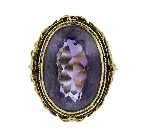 Art Nouveau 14K Gold Purple Stone Ring