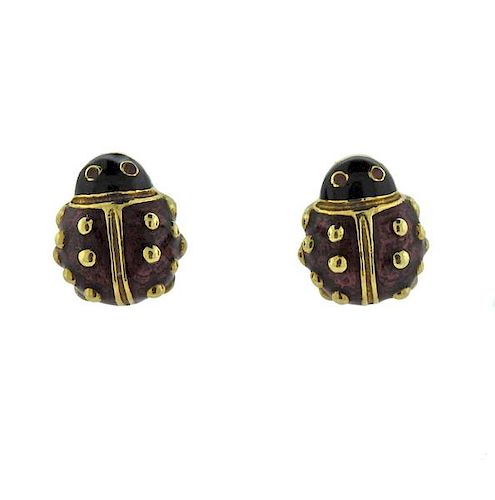 Hidalgo 18K Gold Enamel Ladybug Earrings